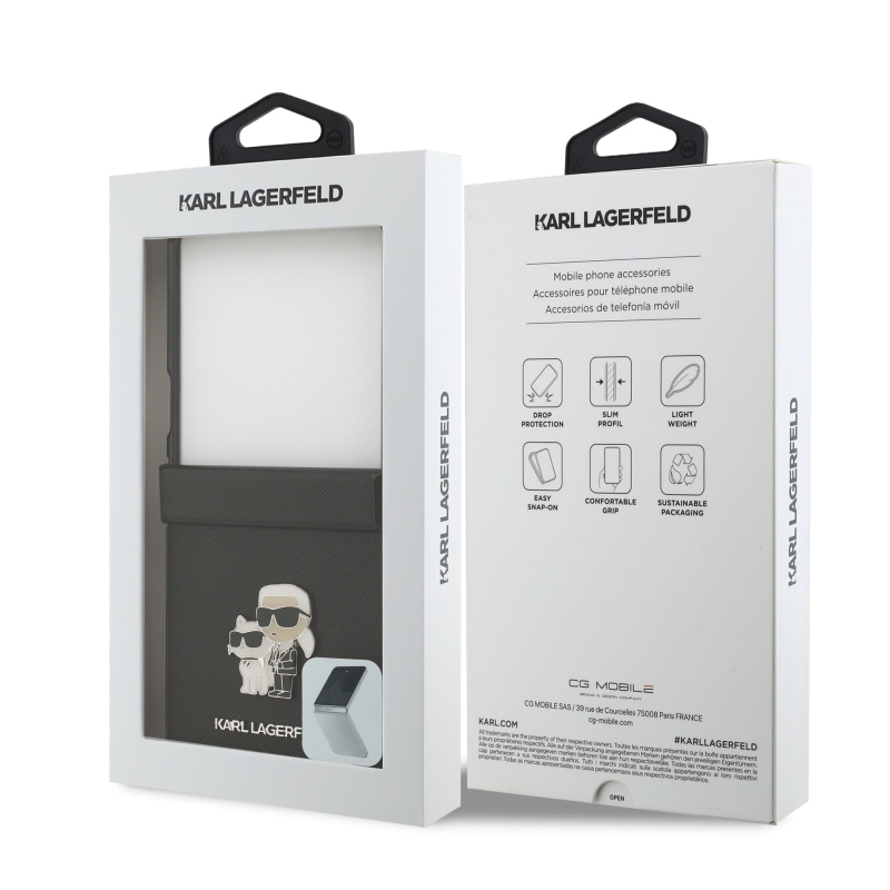 Karl Lagerfeld PU Saffiano Karl and Choupette Zadní Kryt pro Samsung Galaxy Z Flip 8 Black