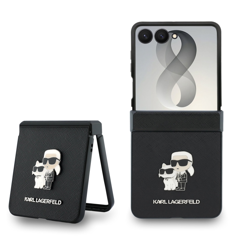 Karl Lagerfeld PU Saffiano Karl and Choupette Zadní Kryt pro Samsung Galaxy Z Flip 8 Black