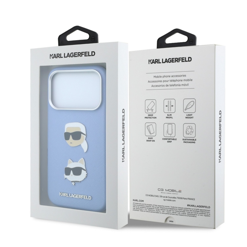 Karl Lagerfeld PU Semi Wrap Saffiano K&CH Heads Zadní Kryt pro iPhone 18 Pro Blue