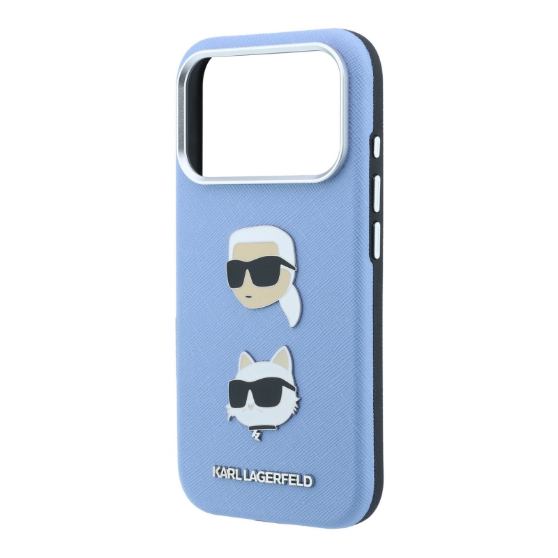 Karl Lagerfeld PU Semi Wrap Saffiano K&CH Heads Zadní Kryt pro iPhone 18 Pro Blue