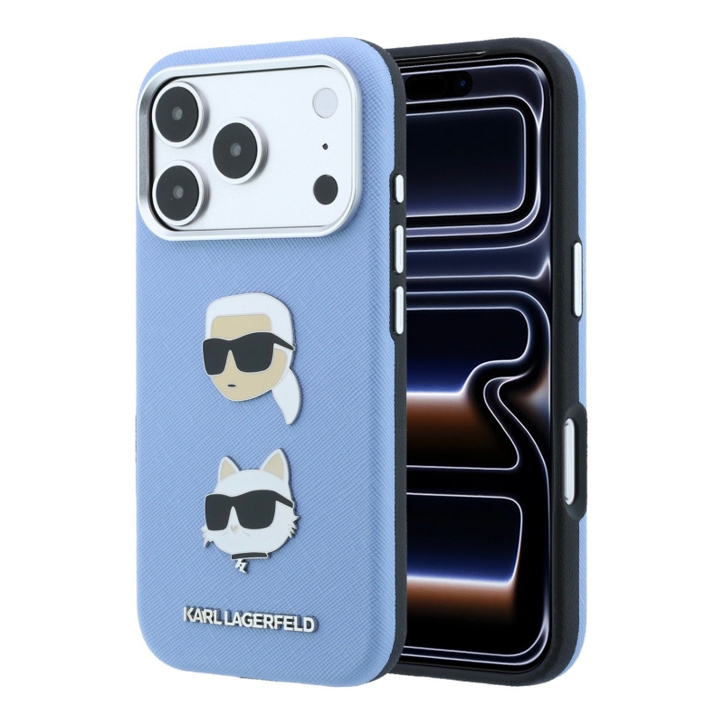 Karl Lagerfeld PU Semi Wrap Saffiano K&CH Heads Zadní Kryt pro iPhone 18 Pro Blue