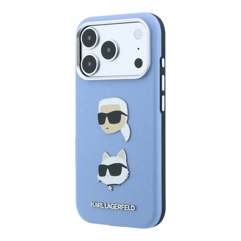 Karl Lagerfeld PU Semi Wrap Saffiano K&CH Heads Zadní Kryt pro iPhone 18 Pro Blue