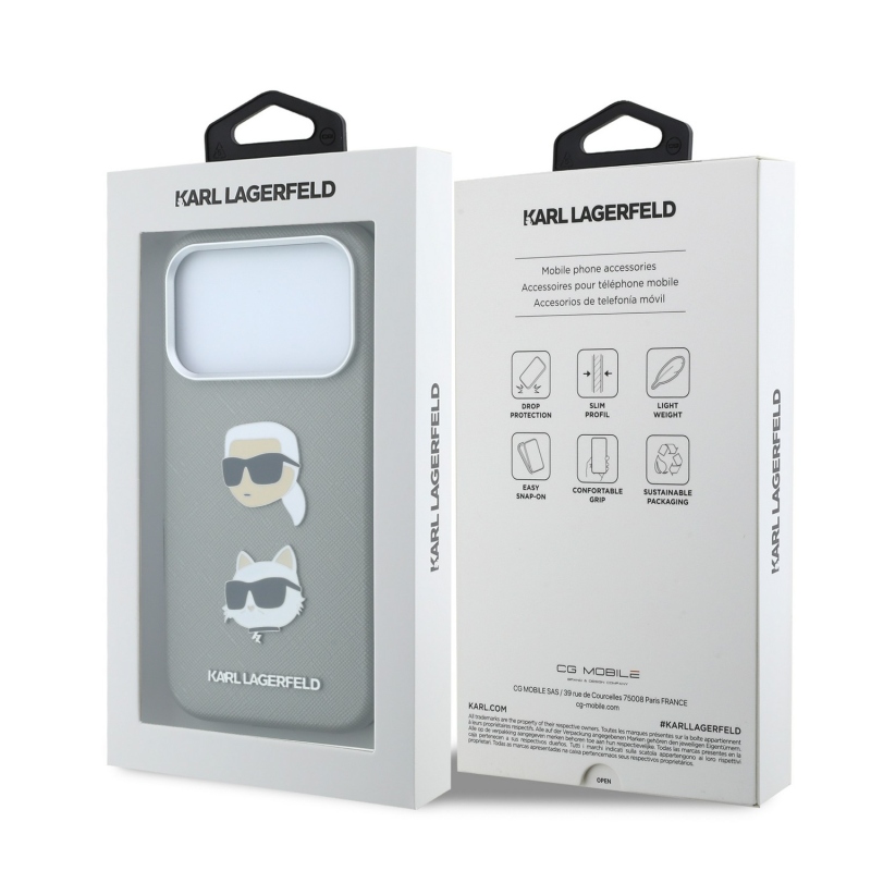 Karl Lagerfeld PU Semi Wrap Saffiano K&CH Heads Zadní Kryt pro iPhone 18 Pro Grey