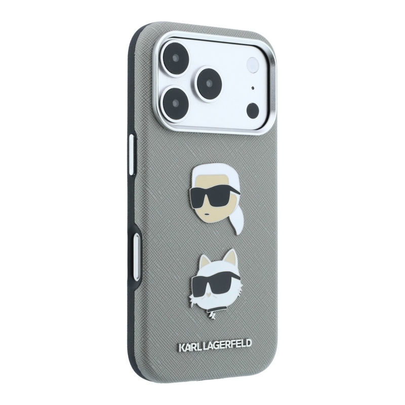 Karl Lagerfeld PU Semi Wrap Saffiano K&CH Heads Zadní Kryt pro iPhone 18 Pro Grey