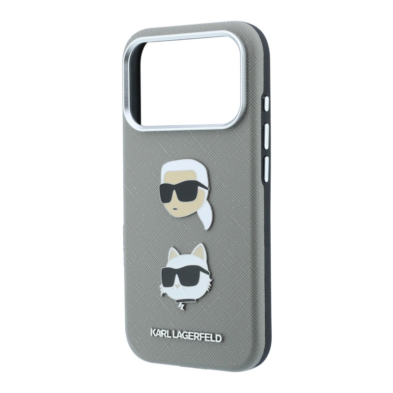 Karl Lagerfeld PU Semi Wrap Saffiano K&CH Heads Zadní Kryt pro iPhone 18 Pro Grey