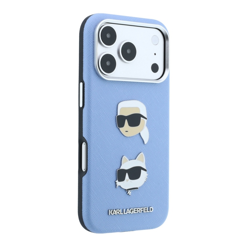 Karl Lagerfeld PU Semi Wrap Saffiano K&CH Heads Zadní Kryt pro iPhone 18 Pro Max Blue
