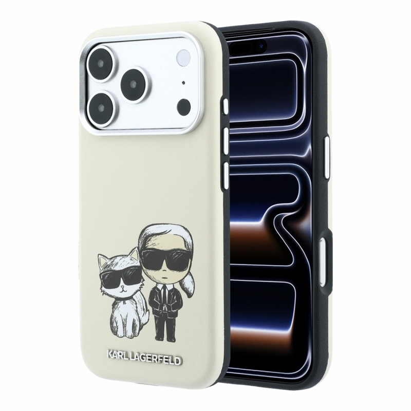 Karl Lagerfeld PU Semi Wrap Smooth Sketch Bodies Magsafe Zadní Kryt pro iPhone 18 Pro Beige