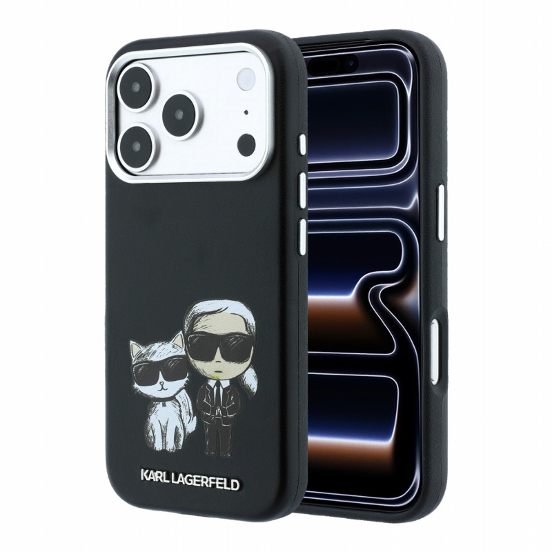 Karl Lagerfeld PU Semi Wrap Smooth Sketch Bodies Magsafe Zadní Kryt pro iPhone 18 Pro Max Black