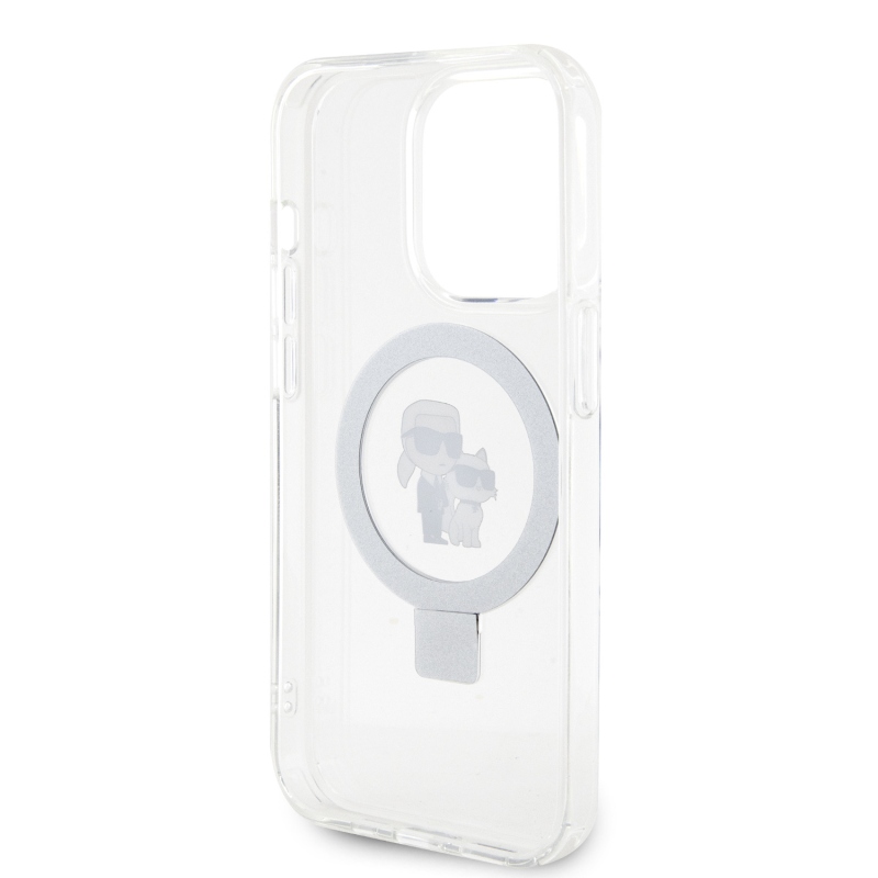 Karl Lagerfeld Ringstand Karl and Choupette MagSafe Zadní Kryt pro iPhone 15 Pro White