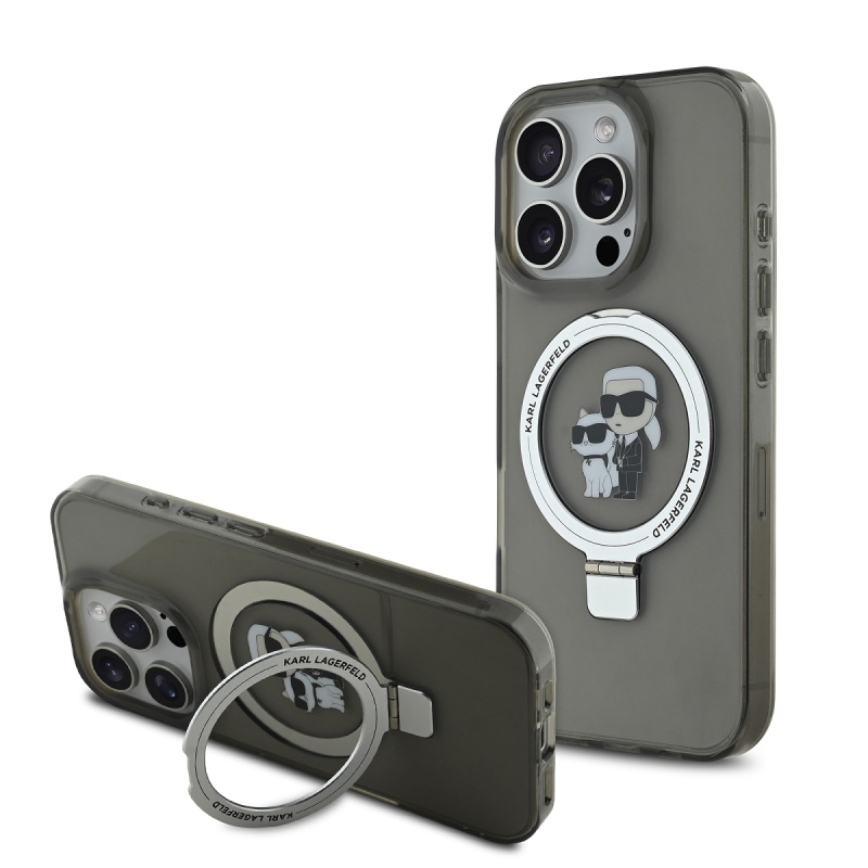 Karl Lagerfeld Ringstand Karl and Choupette MagSafe Zadní Kryt pro iPhone 16 Pro Black