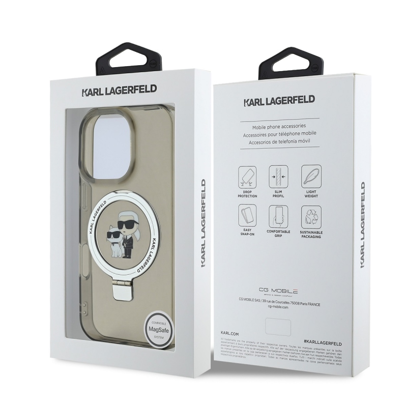 Karl Lagerfeld Ringstand Karl and Choupette MagSafe Zadní Kryt pro iPhone 16 Pro Max Black