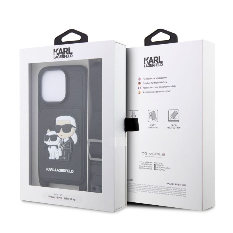 Karl Lagerfeld Saffiano Crossbody Karl and Choupette NFT kryt pro iPhone 14 Pro černý