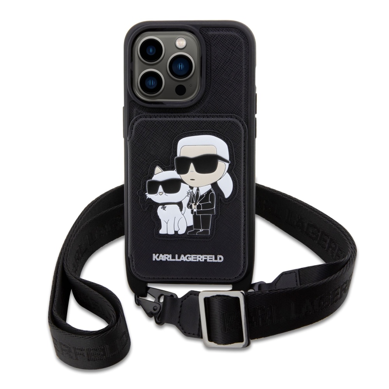 Karl Lagerfeld Saffiano Crossbody Karl and Choupette NFT Kryt pro iPhone 14 Pro Max Black