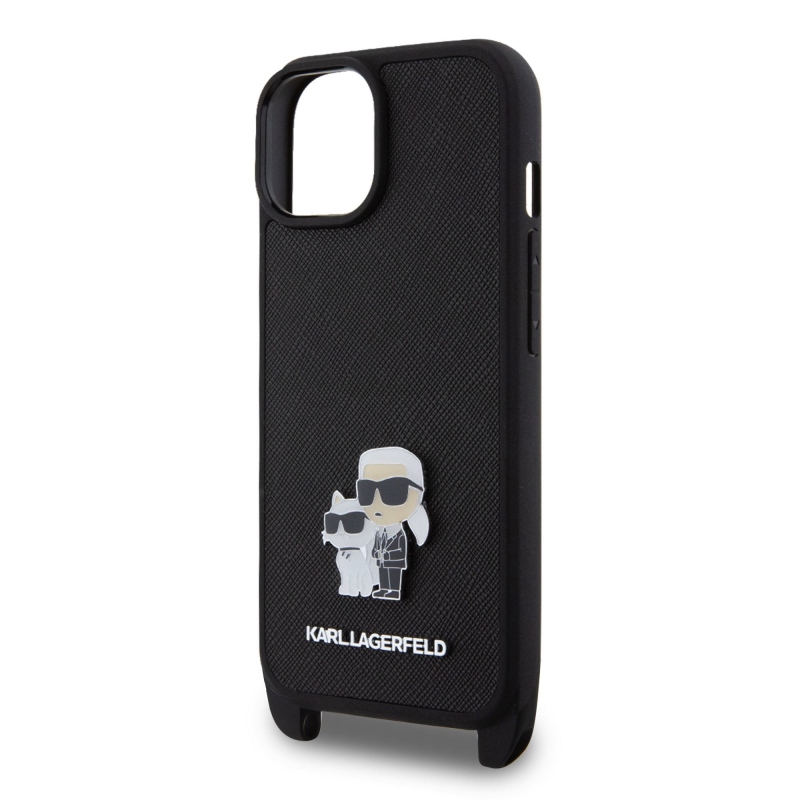 Karl Lagerfeld Saffiano Crossbody Metal Karl and Choupette zadní kryt pro iPhone 15 černý