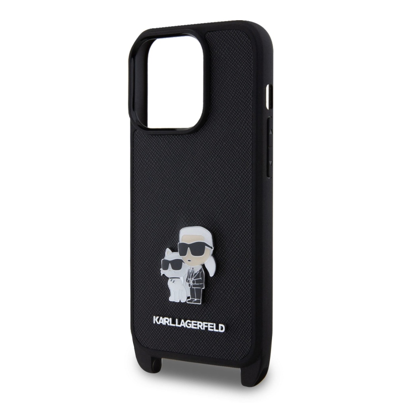 Karl Lagerfeld Saffiano Crossbody Metal Karl and Choupette zadní kryt pro iPhone 15 Pro černý