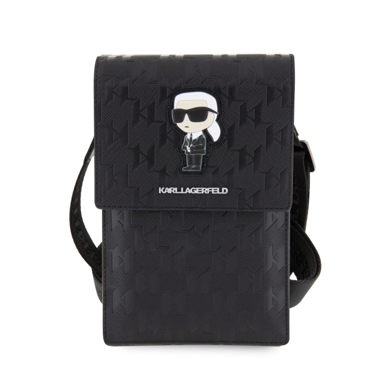 Karl Lagerfeld Saffiano Monogram Wallet Phone Bag Ikonik NFT černý