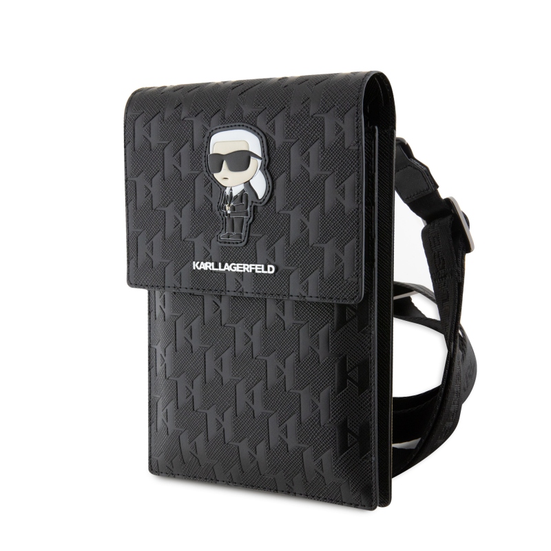 Karl Lagerfeld Saffiano Monogram Wallet Phone Bag Ikonik NFT černý