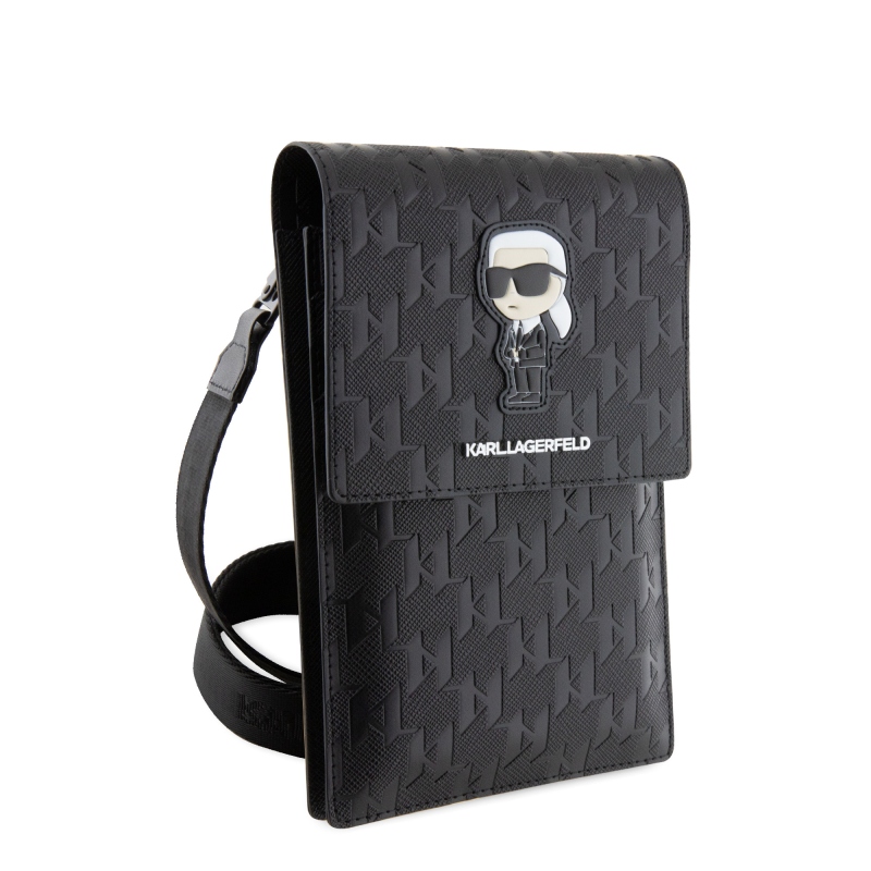 Karl Lagerfeld Saffiano Monogram Wallet Phone Bag Ikonik NFT černý