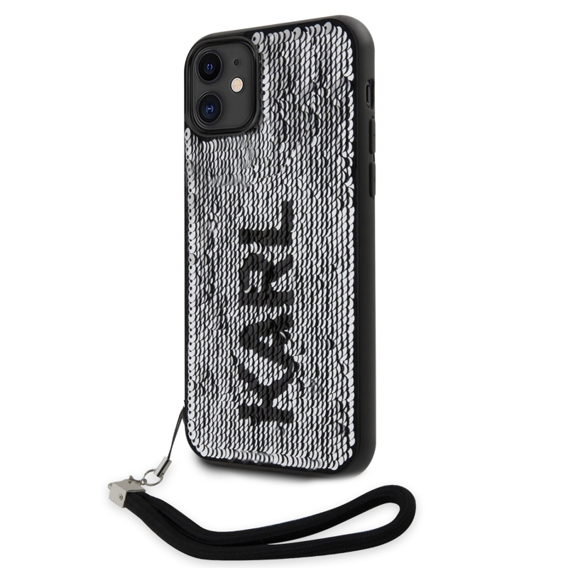 Karl Lagerfeld Sequins Reversible zadní kryt pro iPhone 11 černý/stříbrný