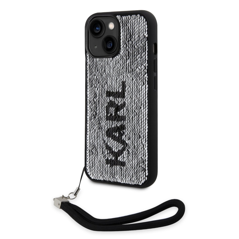 Karl Lagerfeld Sequins Reversible zadní kryt pro iPhone 13 černý/stříbrný