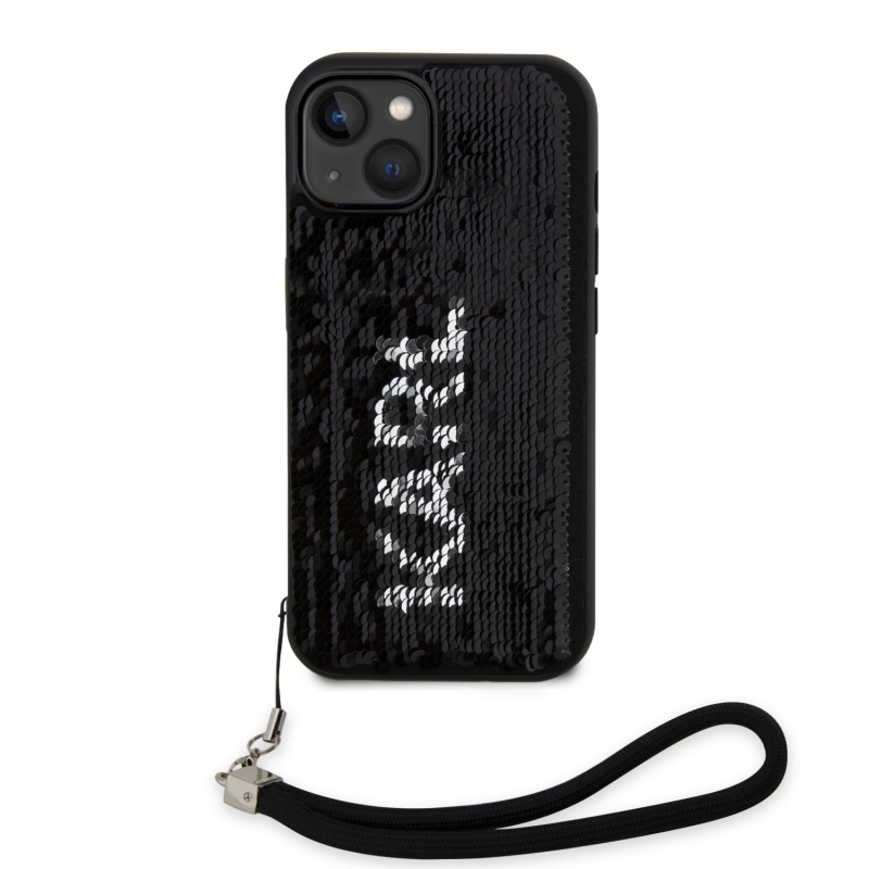 Karl Lagerfeld Sequins Reversible zadní kryt pro iPhone 13 černý/stříbrný