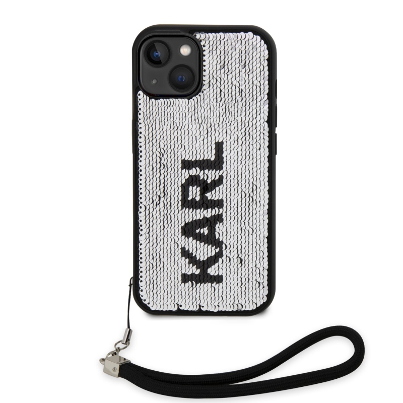 Karl Lagerfeld Sequins Reversible zadní kryt pro iPhone 14 černý/stříbrný