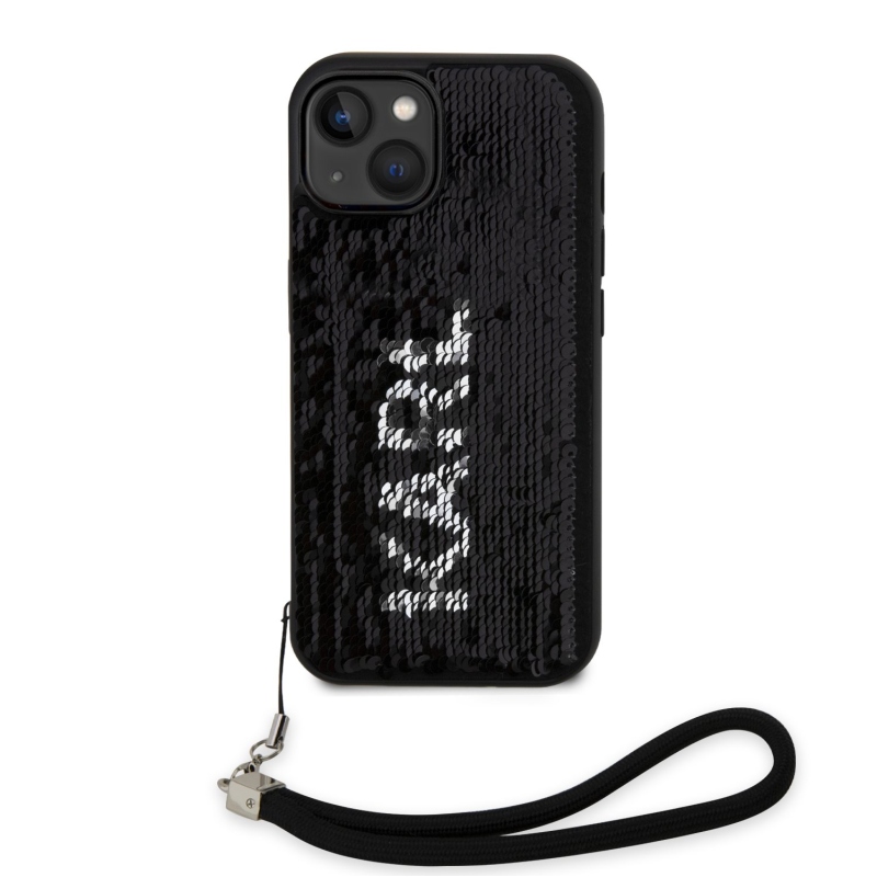 Karl Lagerfeld Sequins Reversible zadní kryt pro iPhone 14 černý/stříbrný