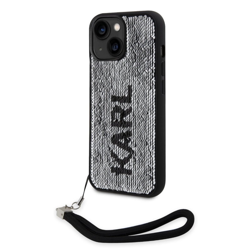 Karl Lagerfeld Sequins Reversible zadní kryt pro iPhone 14 černý/stříbrný