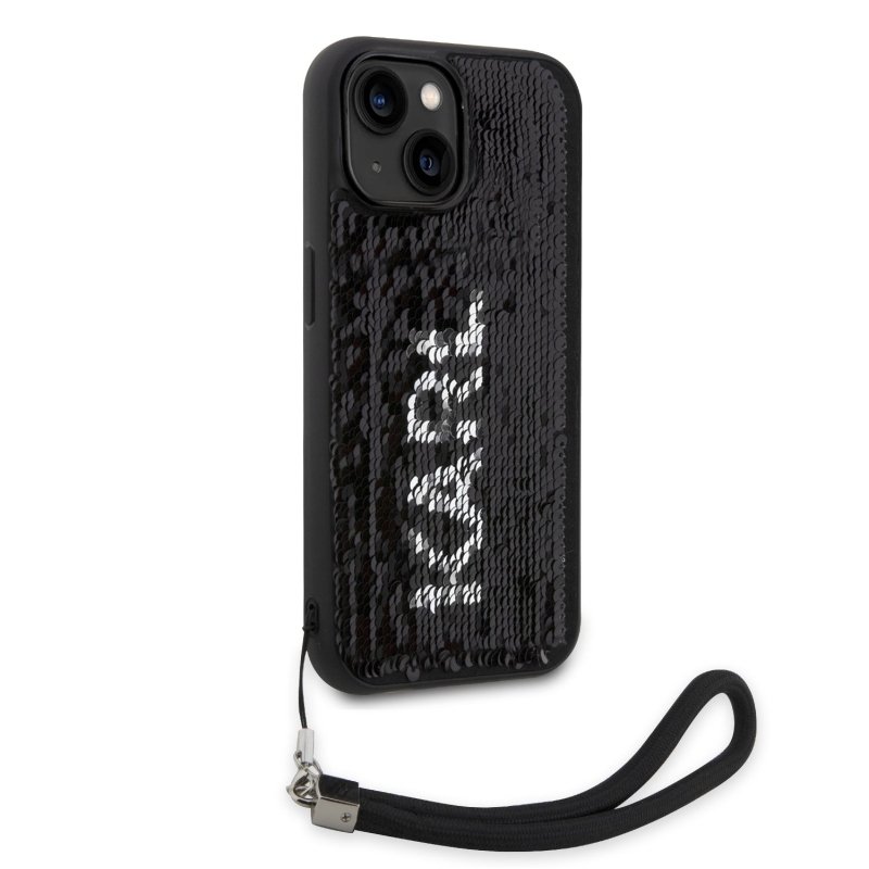 Karl Lagerfeld Sequins Reversible zadní kryt pro iPhone 14 černý/stříbrný