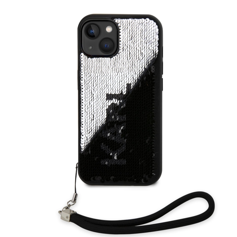 Karl Lagerfeld Sequins Reversible zadní kryt pro iPhone 14 černý/stříbrný