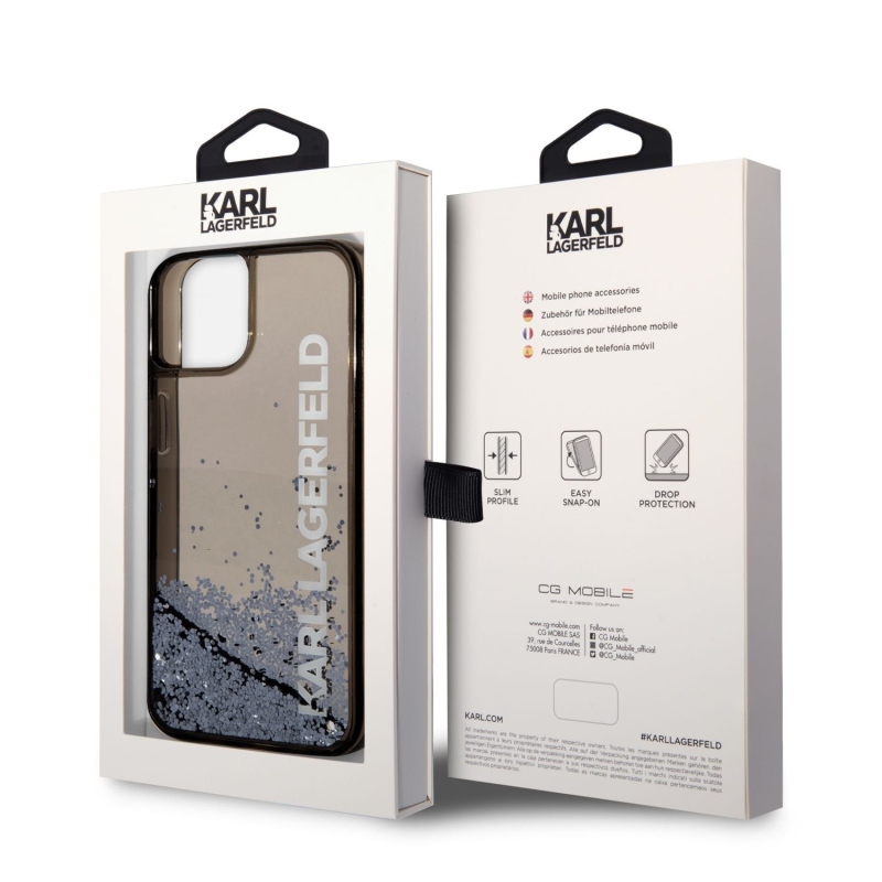 Karl Lagerfeld Translucent Liquid Glitter Zadní Kryt pro iPhone 14 Plus Black