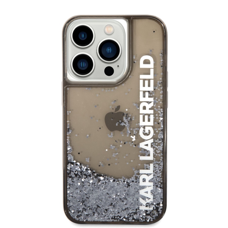 Karl Lagerfeld Translucent Liquid Glitter zadní kryt pro iPhone 14 Pro černý