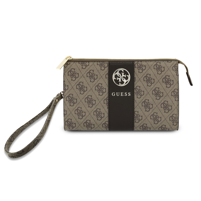 Guess PU 4G Stripe Metal Logo Kabelka na Telefon Brown