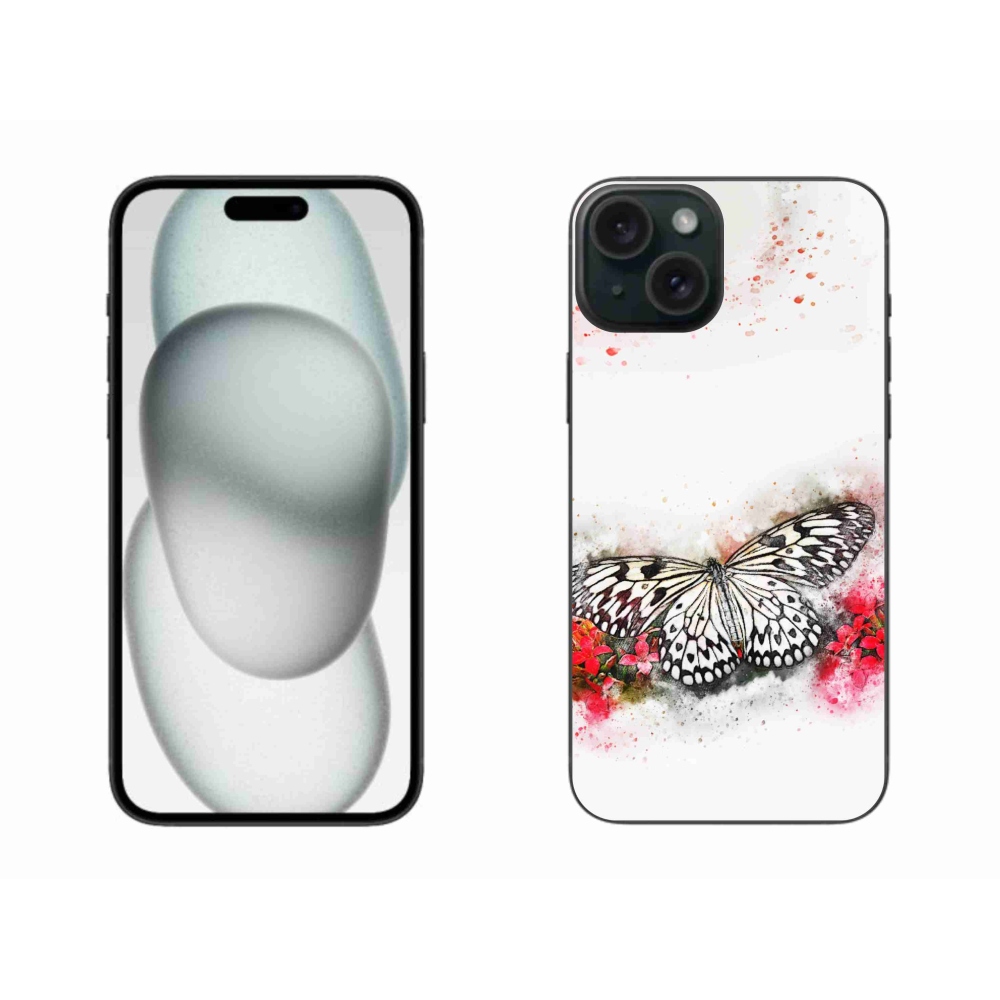 Gelový kryt mmCase na iPhone 15 Plus - černobílý motýl