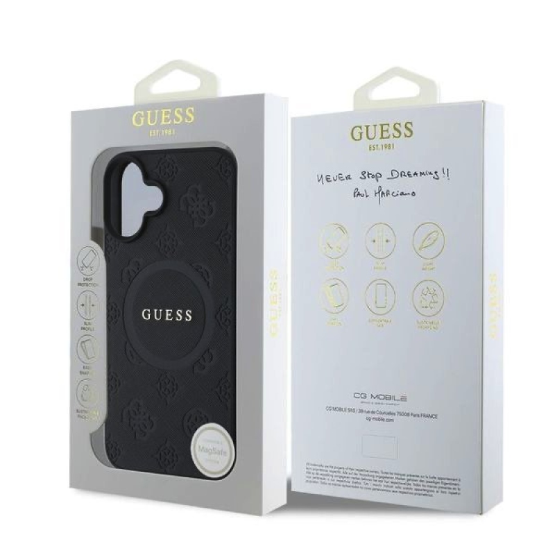 Guess Saffiano Peony Stamp MagSafe Zadní Kryt pro iPhone 16 Black
