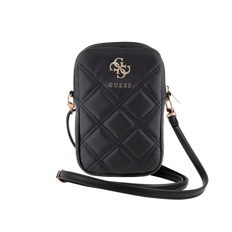 Guess PU Quilted 4G Metal Logo Taška na Telefon se Zipem Black