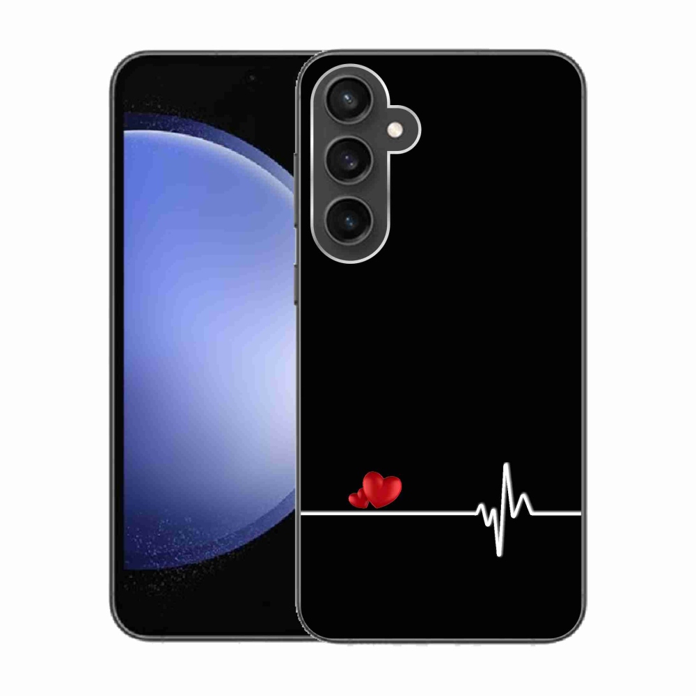 Gelový kryt mmCase na Samsung Galaxy S23 FE - srdce a tep černé pozadí