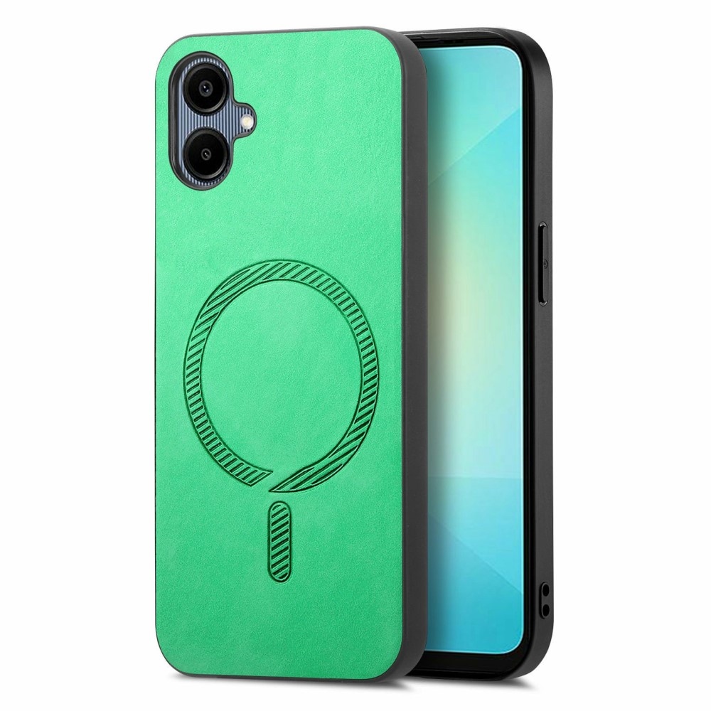 Skiny gelový obal s umělou kůží a podporou MagSafe na Samsung Galaxy A06 4G - zelený