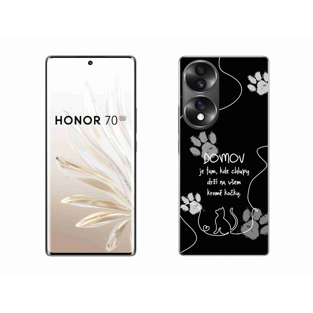 Gelový kryt mmCase na Honor 70 - kočičí motiv černé pozadí