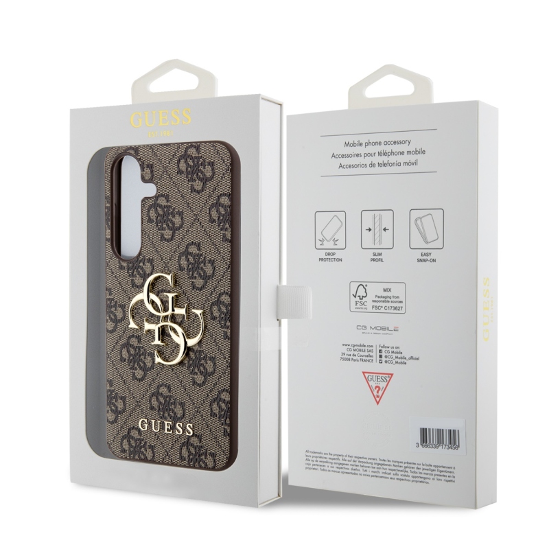 Guess PU 4G Metal Logo Zadní Kryt pro Samsung Galaxy S24+ Brown