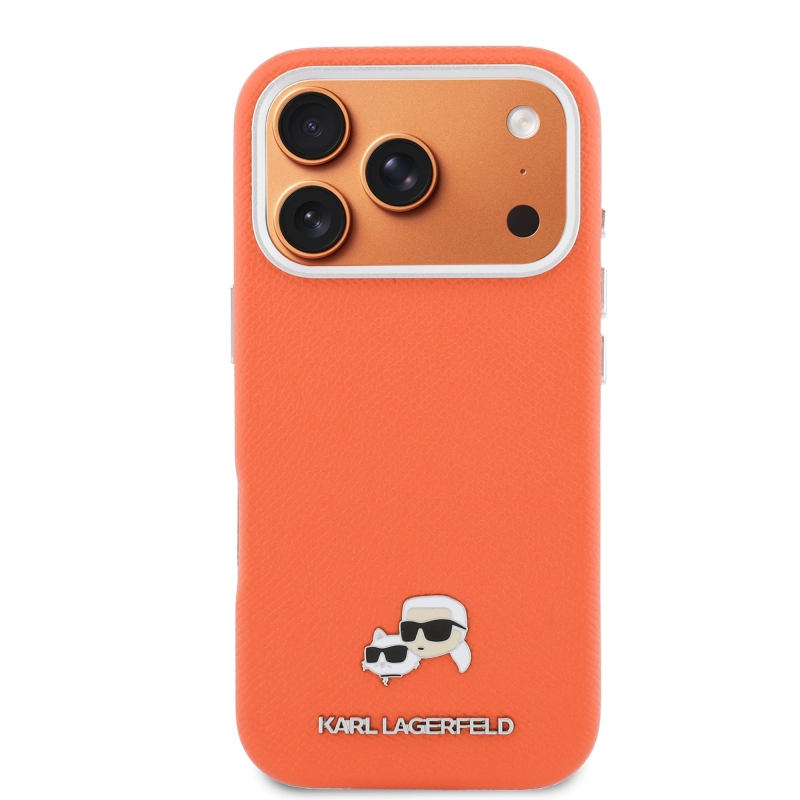 Karl Lagerfeld PU Karl and Choupette Heads Pins MagSafe Zadní Kryt pro iPhone 17 Pro Orange