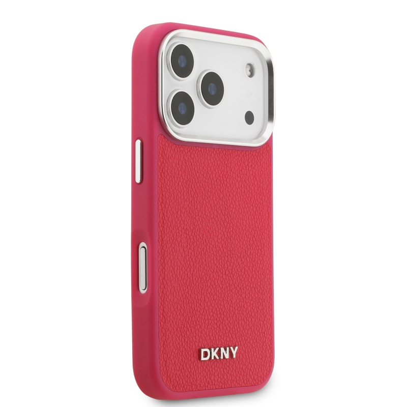 DKNY PU Leather Metal Logo Wrist Chain MagSafe Zadní Kryt pro iPhone 17 Pro Pink