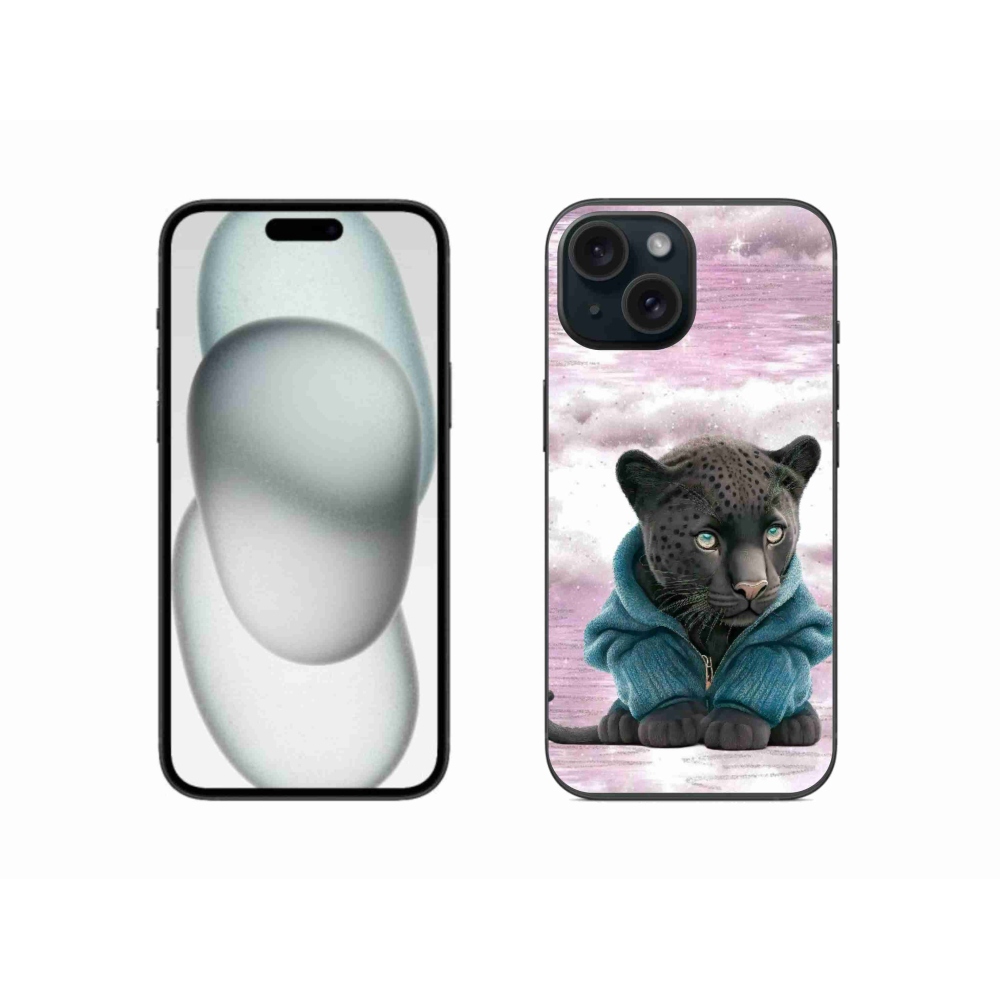 Gelový kryt mmCase na iPhone 15 - černý panter ve svetru
