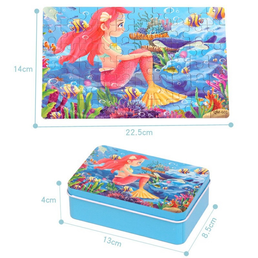 Dřevěné puzzle v kovové krabičce 60 dílků  - mořská panna 