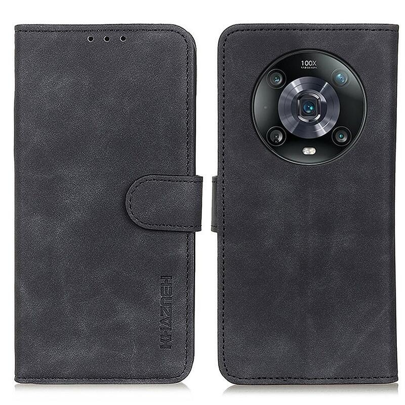 KHAZ PU kožené peněženkové pouzdro na mobil Honor Magic 4 Pro 5G - černé
