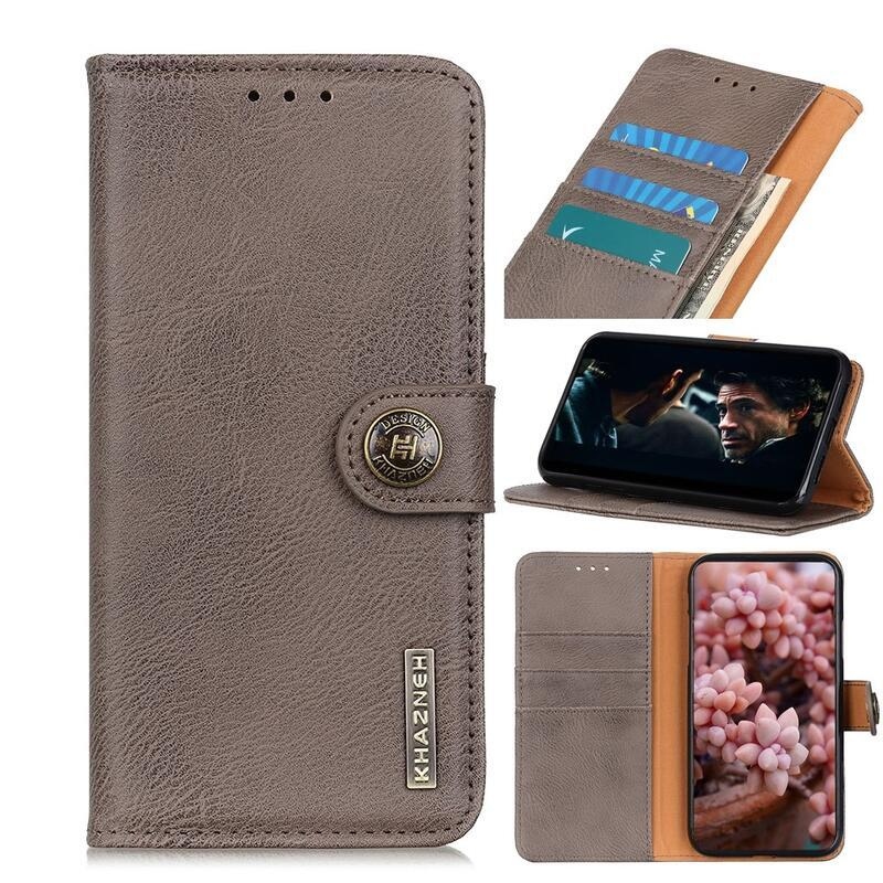KHAZ PU kožené peněženkové pouzdro na mobil Samsung Galaxy S10 Lite - khaki