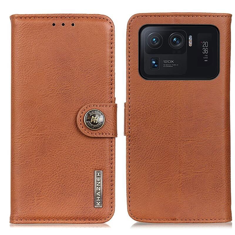 KHAZ PU kožené peněženkové pouzdro na mobil Xiaomi Mi 11 Ultra - hnědé