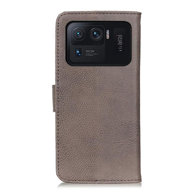 KHAZ PU kožené peněženkové pouzdro na mobil Xiaomi Mi 11 Ultra - šedé