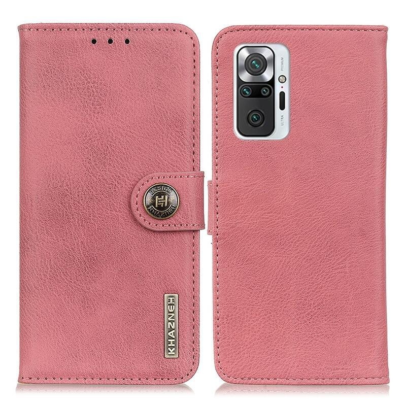 KHAZ PU kožené peněženkové pouzdro na mobil Xiaomi Redmi Note 10 Pro - růžové