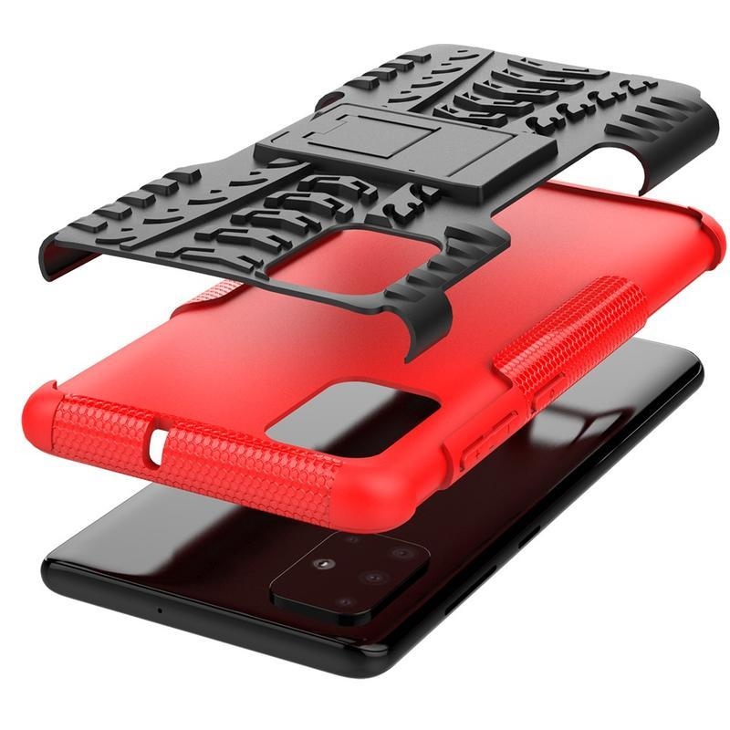 Kickstand hybridní odolný kryt na mobil Samsung Galaxy A71 - červený